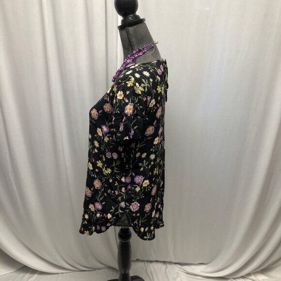 Lauren Conrad Black Floral Short Sleeve Top Womens Size Medium Blouse Romantic - Picture 3 of 8